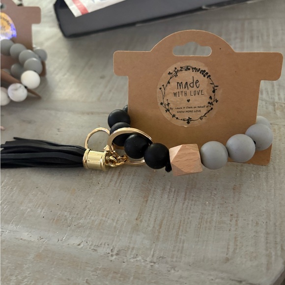 Hand Crafted Accessories - Hand Crafted Black and Gray Beaded Keychain Bracelet